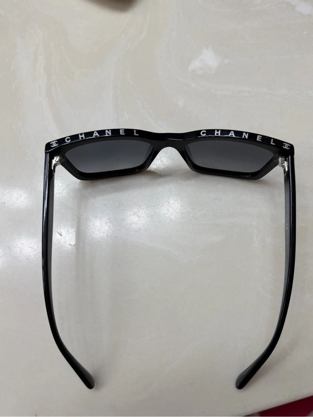 CHANEL Black Acetate Square Sunglasses with Gradient Gray Lenses